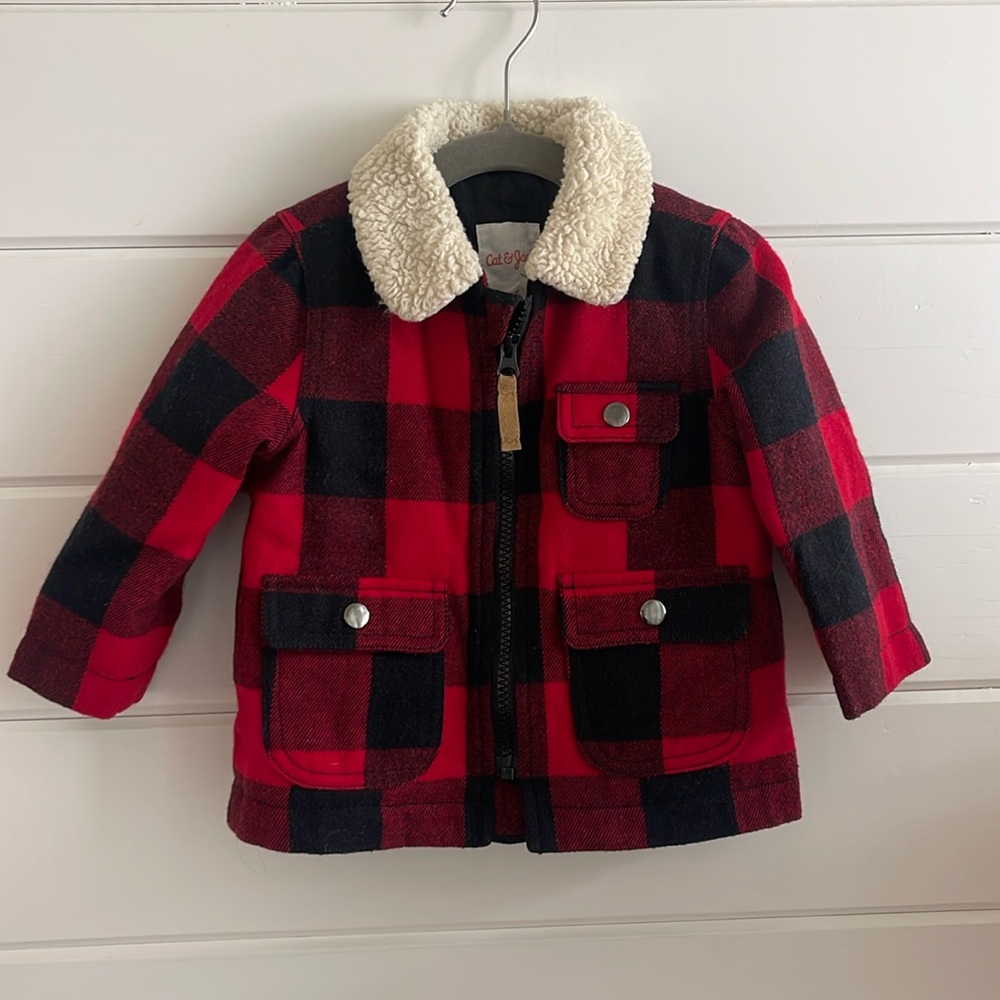 Boys Cat and Jack Buffalo Check Coat Size 12 Months